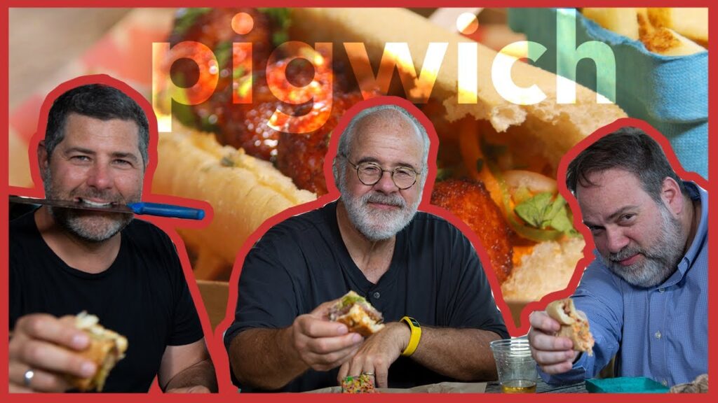 terry andy and ed eat sandwiches at pigwich