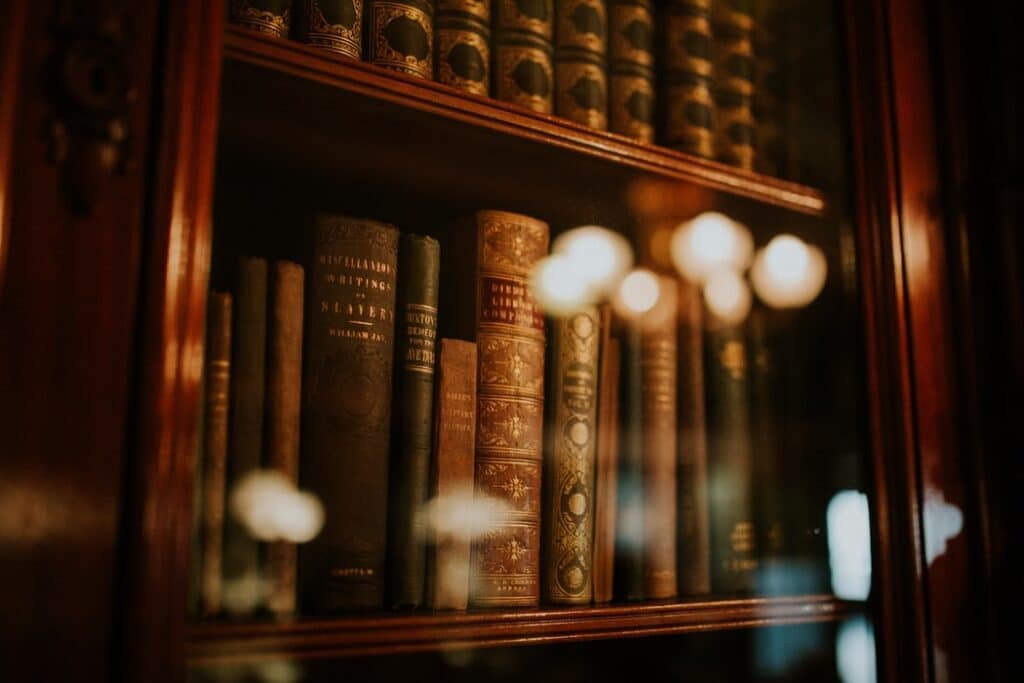 books on a shelf in a library