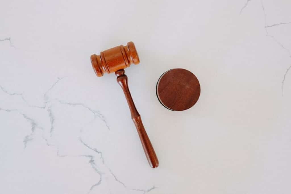 gavel on white table