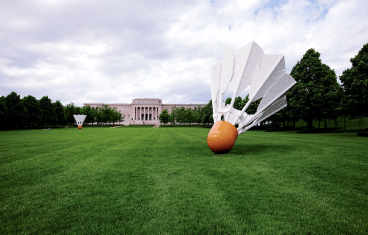 image of museum with large badmitton birdie sculpture