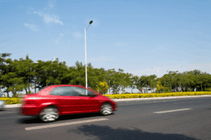 A car speeding on highway