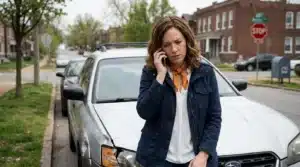 mother-checking-phone-after-car-crash-suburban-street